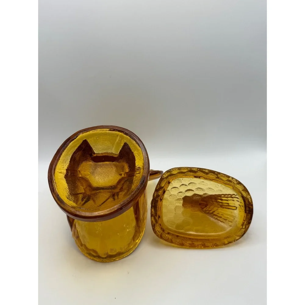 Vintage L.E. Smith Amber Pressed‎ Glass Turkey Candy Dish Lidded Harvest Decor